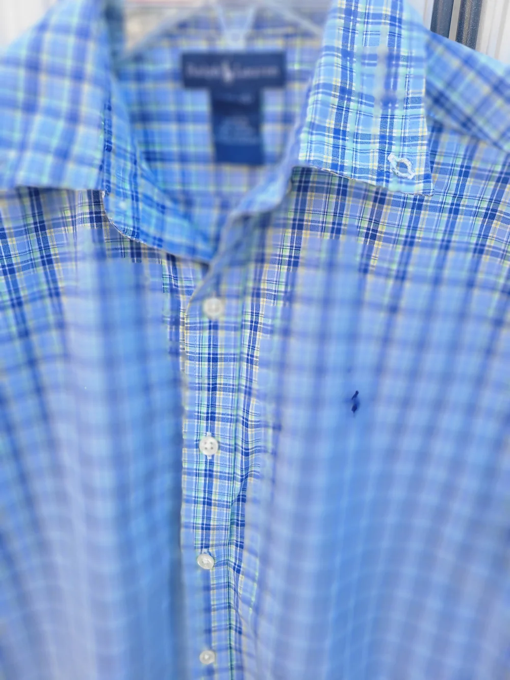 Ralph Lauren Light Blue Plaid Short-Sleeve Button-Down Shirt